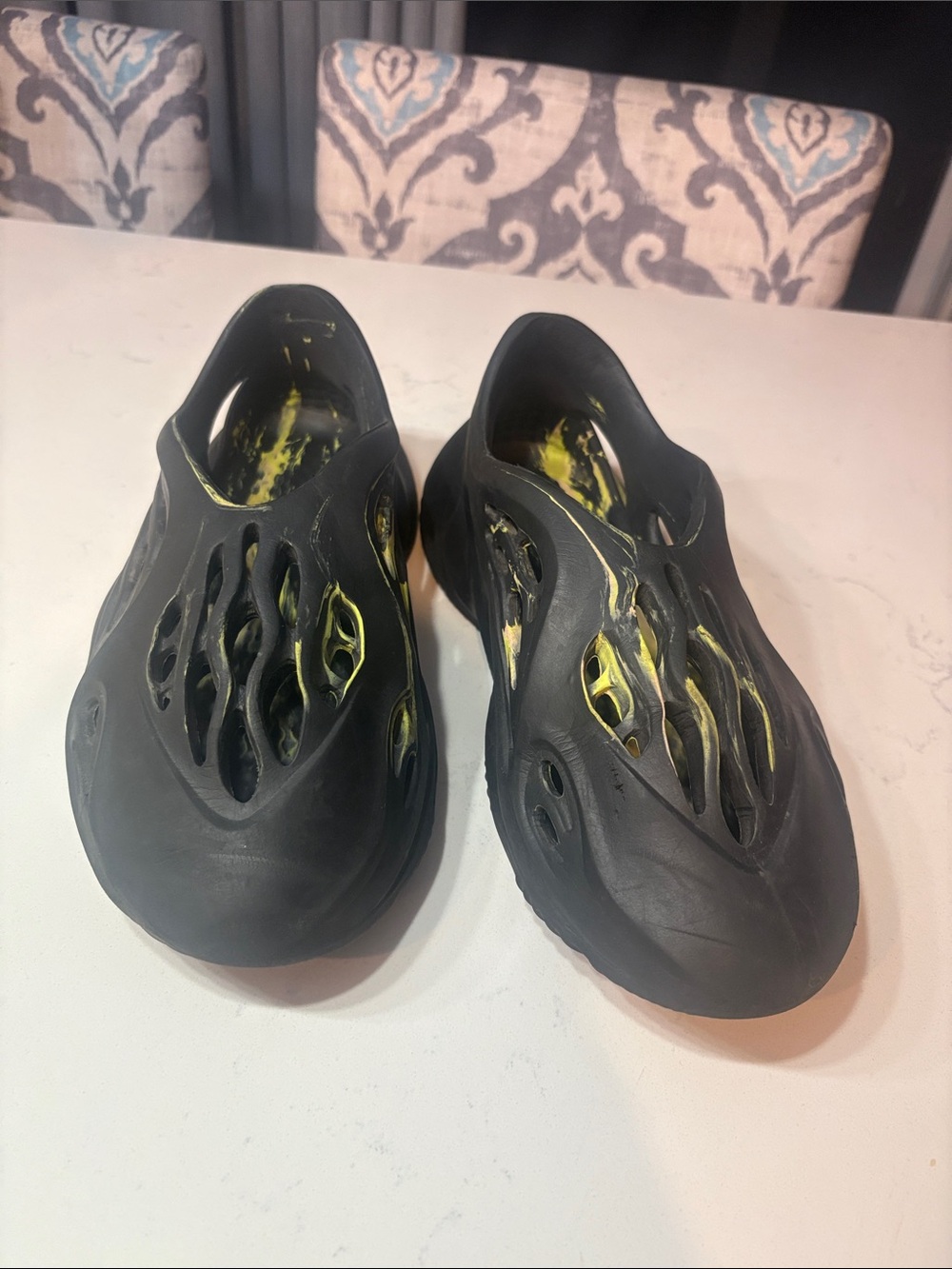 Men's Black Slip-On Ventilated Sandals with Yellow Accents